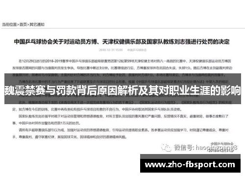 魏震禁赛与罚款背后原因解析及其对职业生涯的影响