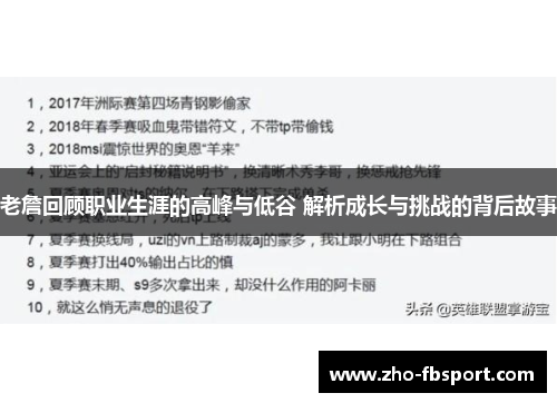 老詹回顾职业生涯的高峰与低谷 解析成长与挑战的背后故事